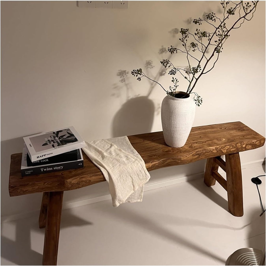 Banc en bois d'intérieur - Long banc de couloir en bois rustique massif avec capacité de 200 kg pour entrée, coin petit-déjeuner ou bout de lit