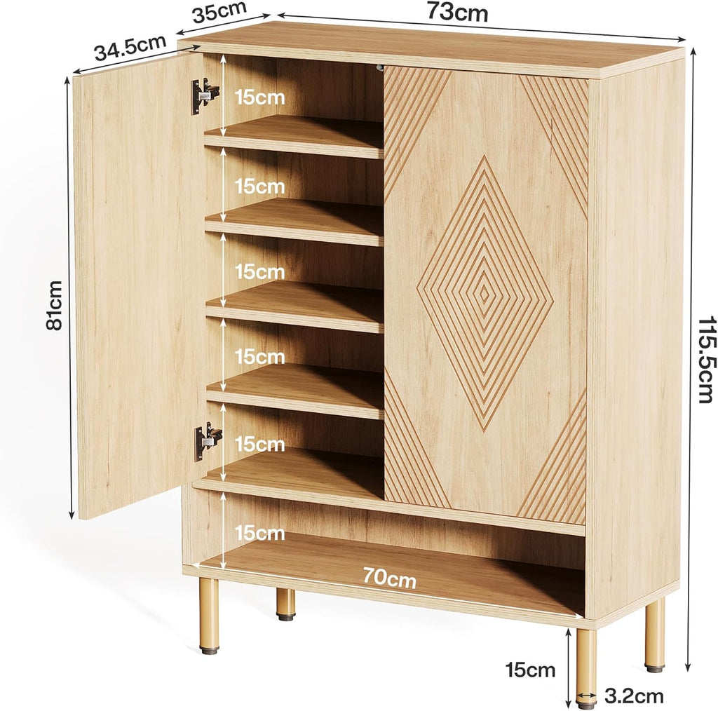 Tribesigns Meuble à chaussures à 7 niveaux, commode à chaussures avec 2 portes, meuble à chaussures de style ferme de 24 paires avec étagères réglables, étagère en bois pour l'entrée, couloir, salon