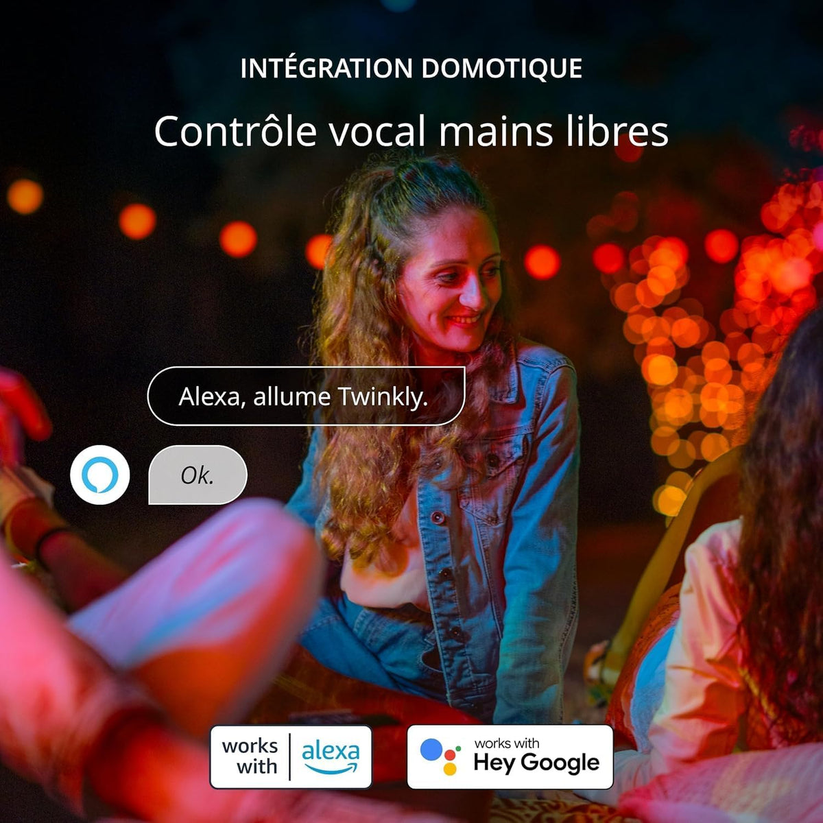 Twinkly Strings 600 LED RGB+Blanc, Guirlande Lumineuse Exterieur et Intérieur, Lumières LED Multicolores, Compatible avec Alexa, Google Home, Guirlande Noël, IP44, Contrôle App, Fil Noir, 48m