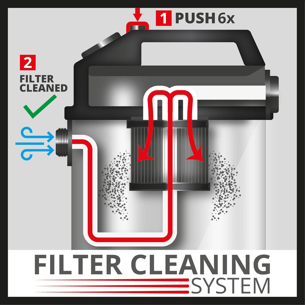Einhell Aspirateur eaux et poussières Te-VC 2340 SACL (1 500 W, 225 mbar, Rayon d’Action 9 m, Filtre à Plis HEPA + système de Nettoyage du Filtre, cuve 40 l, Classe L, Prise asservie 1 900 W)