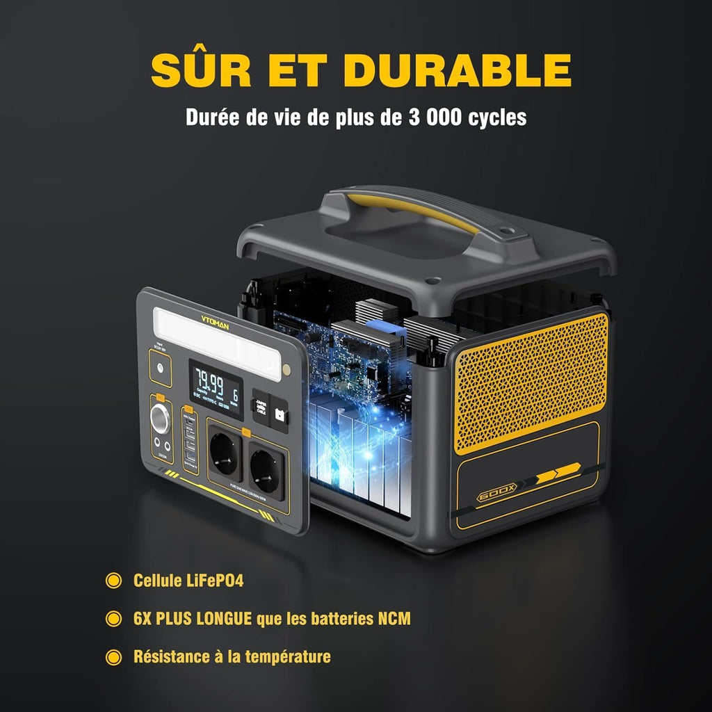 VTOMAN Jump 600X Station électrique Portable 600W - 299Wh Generateur Electrique Portable LiFePO4 Batterie Générateur, Dual PD 60W Typ-C Sortie, Capacité Extensible à 939Wh pour Camping Extérieur