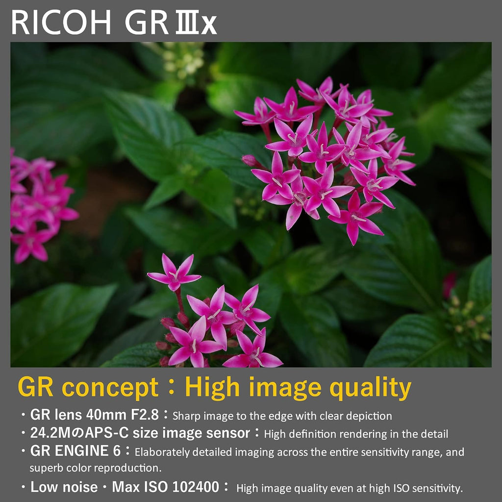 Ricoh GR IIIx Appareil Photo numérique [Focale 40mm] [Equipé d'un capteur CMOS APS-C de 24.2M] [La référence en matière de Prises de Vue instantanées] Noir