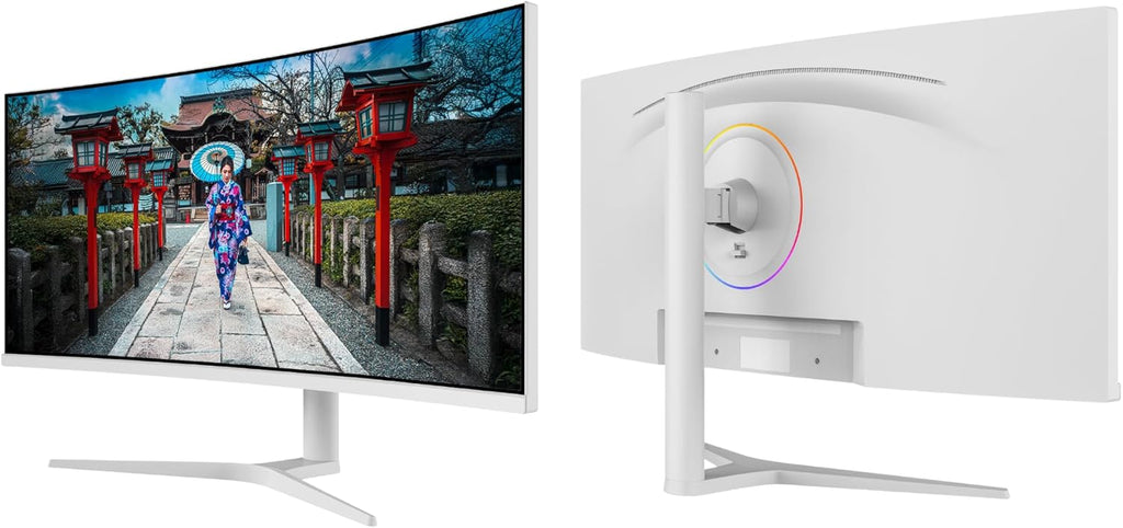 JAPANNEXT Ecran PC Incurvé Blanc 34" IPS UWQHD (3440x1440) | HDR & KVM | Recharge Via USB-C(65W) Hauteur réglable Haut-parleurs intégrés | G-Sync/FreeSync | JN-IPS34Q-HC6-W
