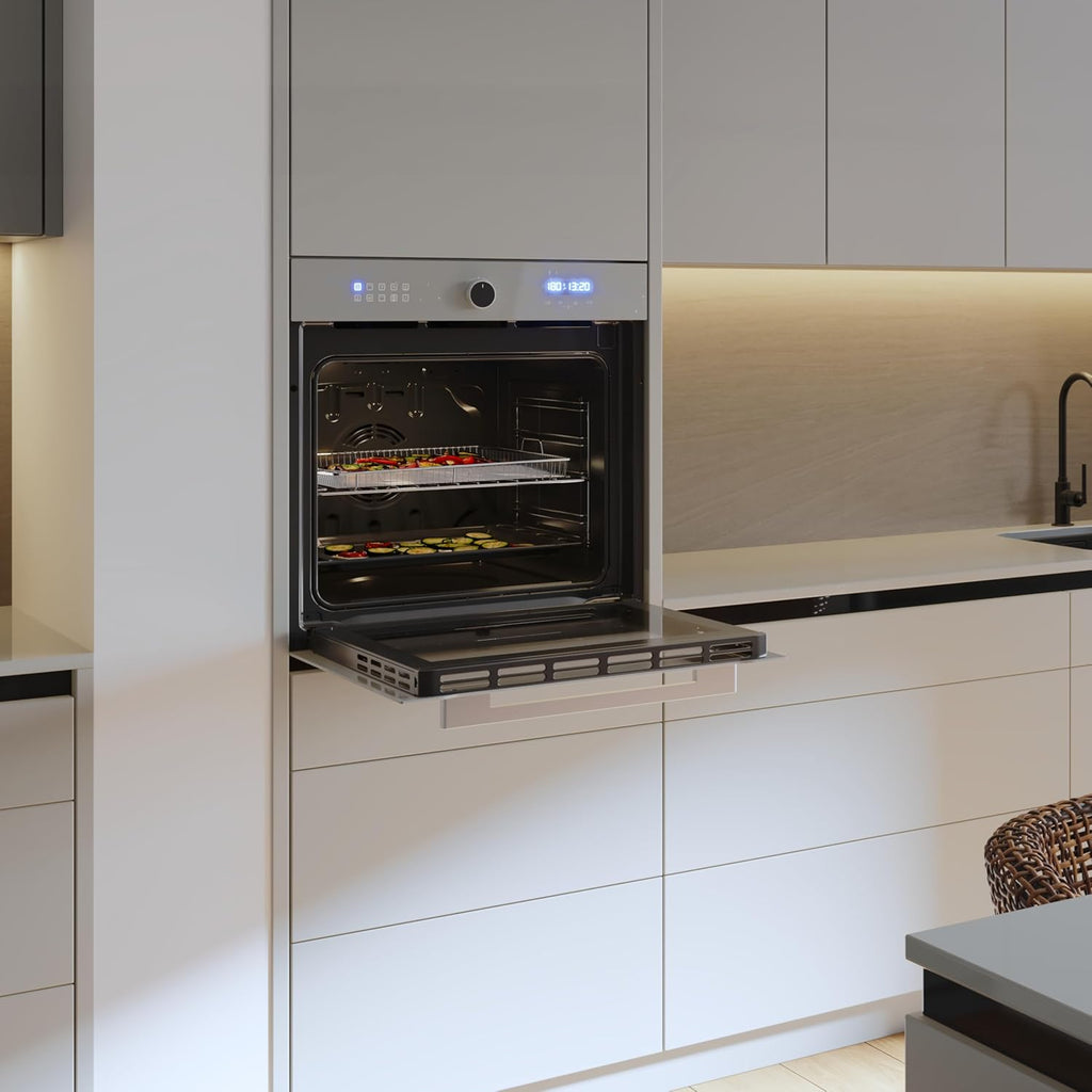 Cecotec Four Encastrable Multifonction 60 cm Bolero Hexa AF316000 Glass Grey A. 3400W, 81L, 11 Fonctions avec Airfryer Master, Pizza Master, Steam Asisst, Steam EasyClean, Cuisson 3D, Décongélation