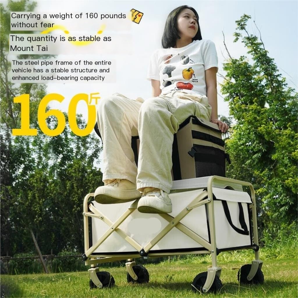 Chaise de camping portable inclinable avec chariot à pousser pour pique-nique en plein air et voyage, légère, pliable, comprend matériel de camping et accessoires blanc