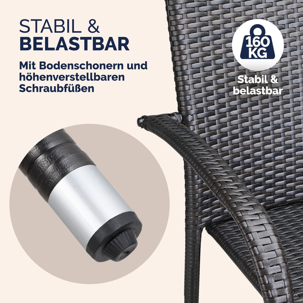 Casaria® Lot de 8 chaises de Jardin Brunes empilables polyrotin accoudoirs arrondis Fauteuil extérieur terrasse Balcon