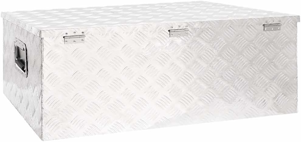 vidaXL Boîte de Rangement, Bac de Rangement avec Couvercle et Poignée, Coffre à Outils, Caisse de Remorque Transport, Argenté 100x55x37 cm Aluminium