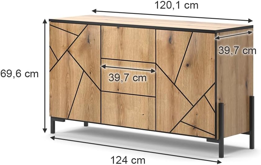 Vicco Commode avec tiroirs Hatto, Chêne, 124x69.6cm