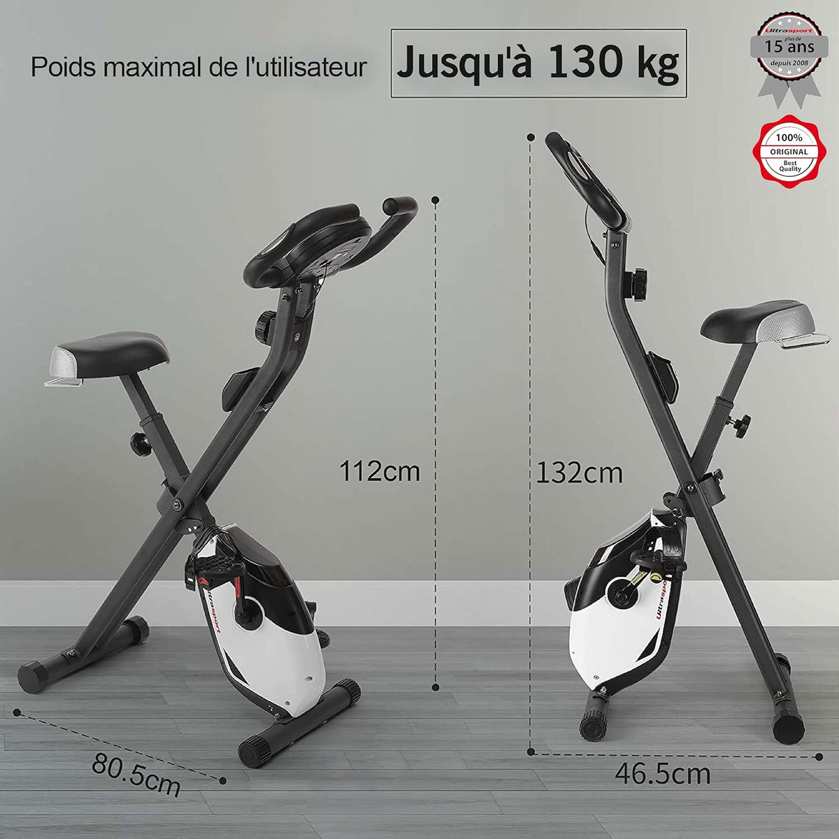 Ultrasport F-Bike Pro Vélo d’Appartement Pliable I Vélos d'Appartement Extra Silencieux jusqu'à 150 kg avec Selle Confort, 16 Niveaux, Fonction App, Silencieux, Velo d Appartement Pliable