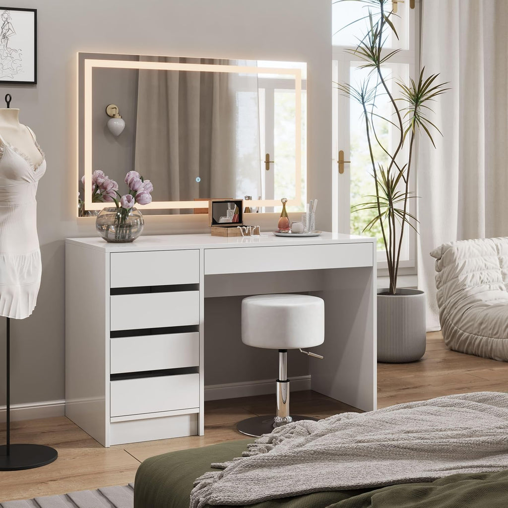 Vicco Coiffeuse Sherry, Blanc Haute Brillance, 120 cm avec éclairage LED