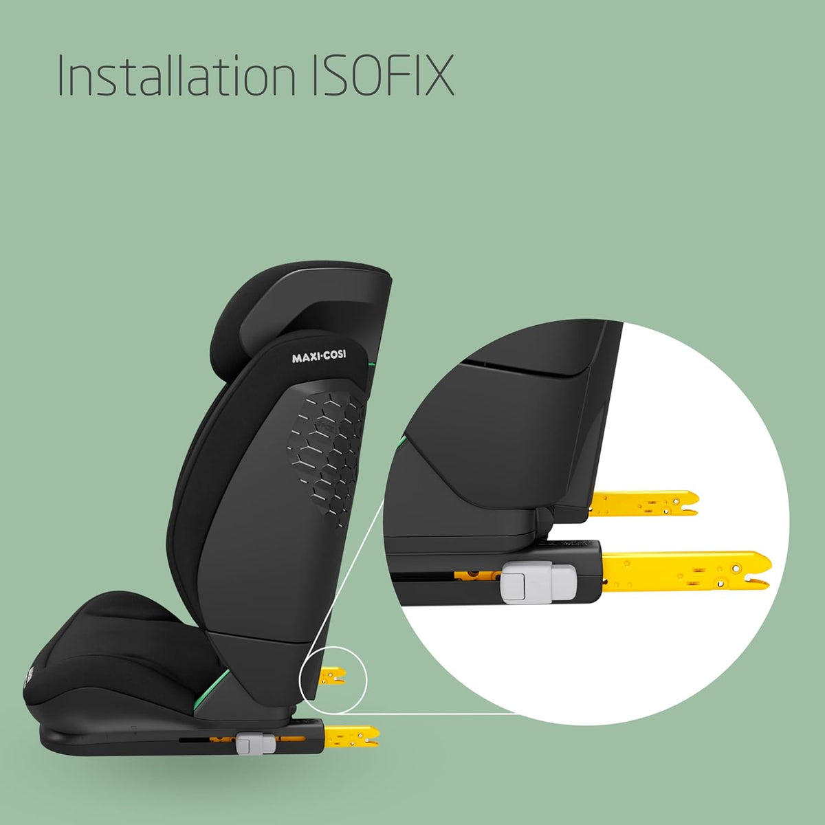 Maxi-Cosi RodiFix S Comfort i-Size, Tissus confortables respirants, Rehausseur voiture enfant à dossier haut, 3,5-12 ans (100-150 cm), 3 inclinaisons, Protection G-CELL, AirProtect, Authentic Black