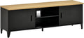 HOMCOM Meuble TV Banc TV pour téléviseurs de 55'' avec 2 Placards Pieds Réglables Cadre métalique Noir Plateau en Bois Naturel 150 x 40 x 50 cm
