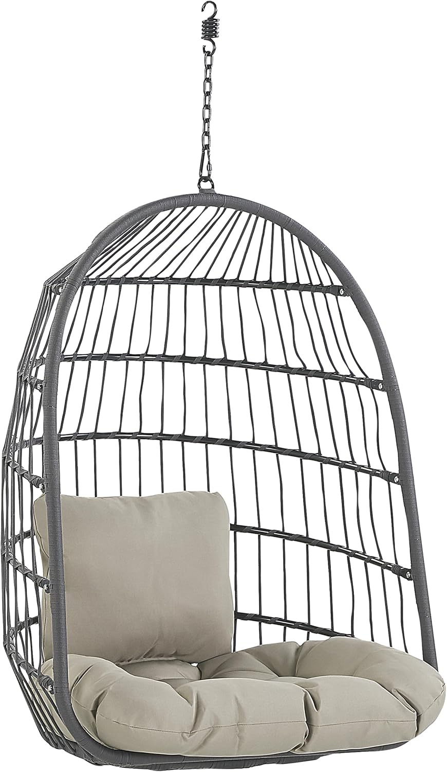 Fauteuil Suspendu Gris avec Coussin et Support Noir 102 cm en Métal et Rotin Très Confortable pour Extérieur Style Boho Beliani