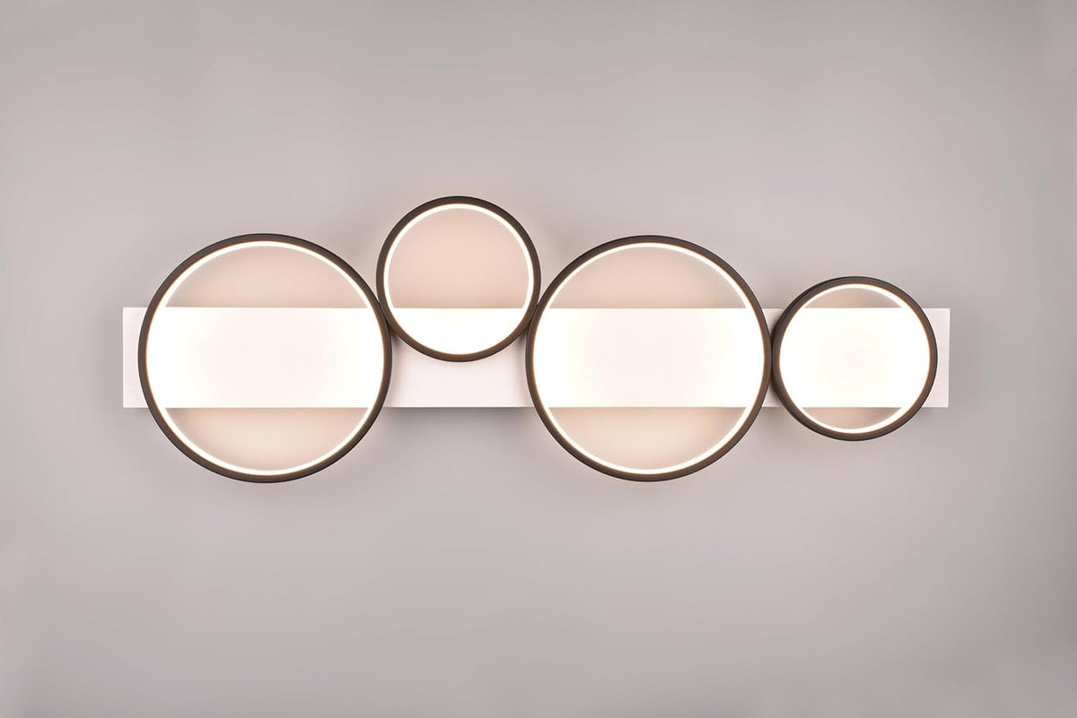 Trio Leuchten Plafonnier LED Medera 643810432, Métal Noir mat, Bois Blanc, avec LED 44 Watt, Interrupteur Dimmer