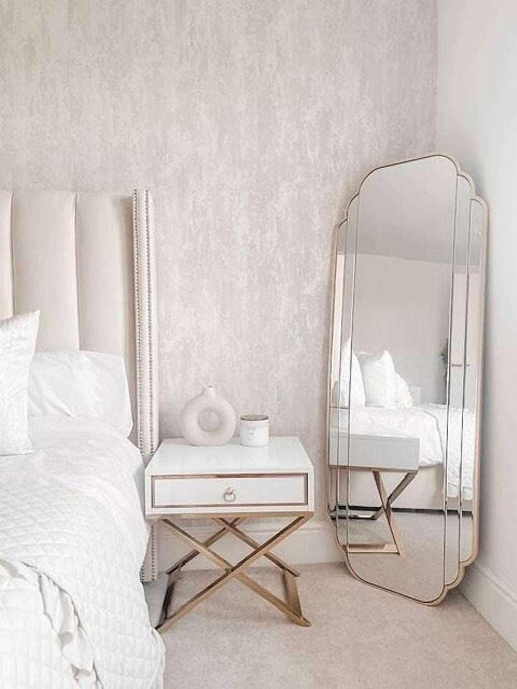 Homary Table de Chevet Blanche X-Shaped Stainless Steel – 1 Tiroir, Finition Dorée, Petit Meuble Rangement pour Chambre & Salon