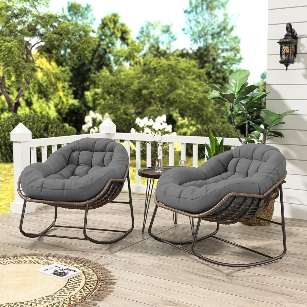 BestAlice Chaise à Bascule d'extérieur avec Coussins, Fauteuil a Bascule Exterieur Interieur en rotin, Fauteuil de Jardin Exterieur avec Coussins en Tissu rembourré pour Porche, Jardin
