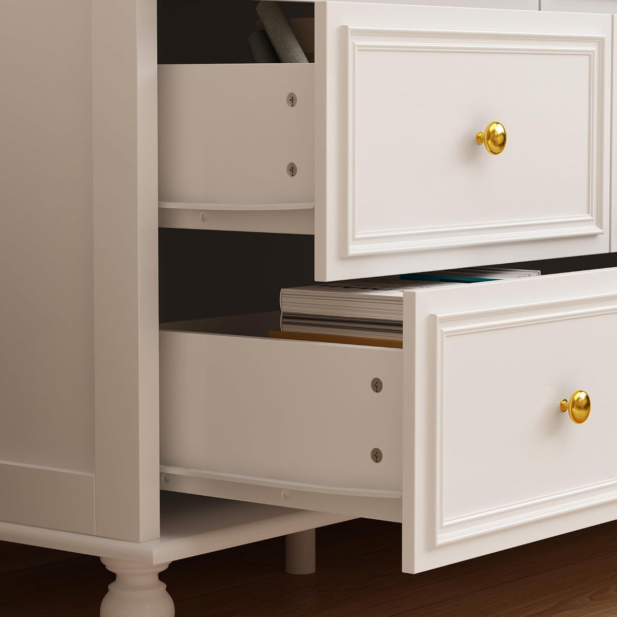 PREMTURE Commode blanche avec 9 tiroirs, commode pour salon, MDF, 160 x 40 x 80 cm, panneau MDF épais JRDE0005-3900