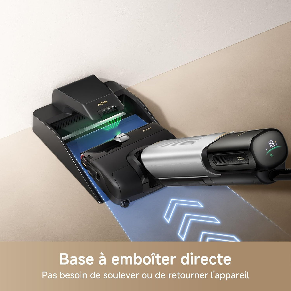 Mova X4 Pro Aspirateur Humide et Sec, Lavage à l'eau Chaude, Anti-enchevêtrement, Auto-Nettoyage à 100 C, Aspiration de 20 kPa, Station d'insertion, Brosse à LED, Double Bord, Ajustement Intelligent