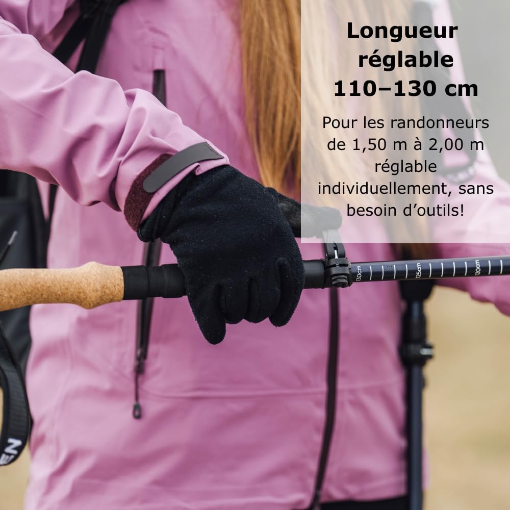 BOLLSEN Expedition Pro Bâtons de randonnée – Bâtons de Trekking en Aluminium légers, Pliables et réglables en Hauteur – Bâtons réglables pour randonnée, Trekking et Marche Nordique