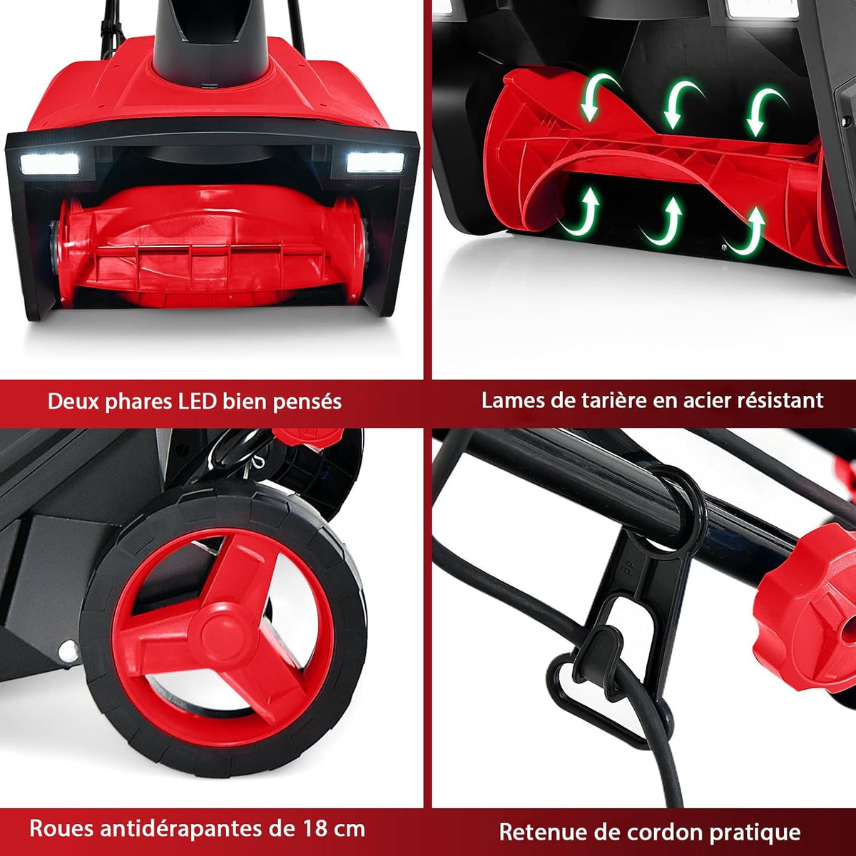 GYMAX Déneigeuse Électrique avec Lumières, Lame 50x25cm, Vitesse 3000rpm, Distance de Jet de Neige 9 m, Goulotte d'Éjection Réglable, Fraise à Neige à Brancher