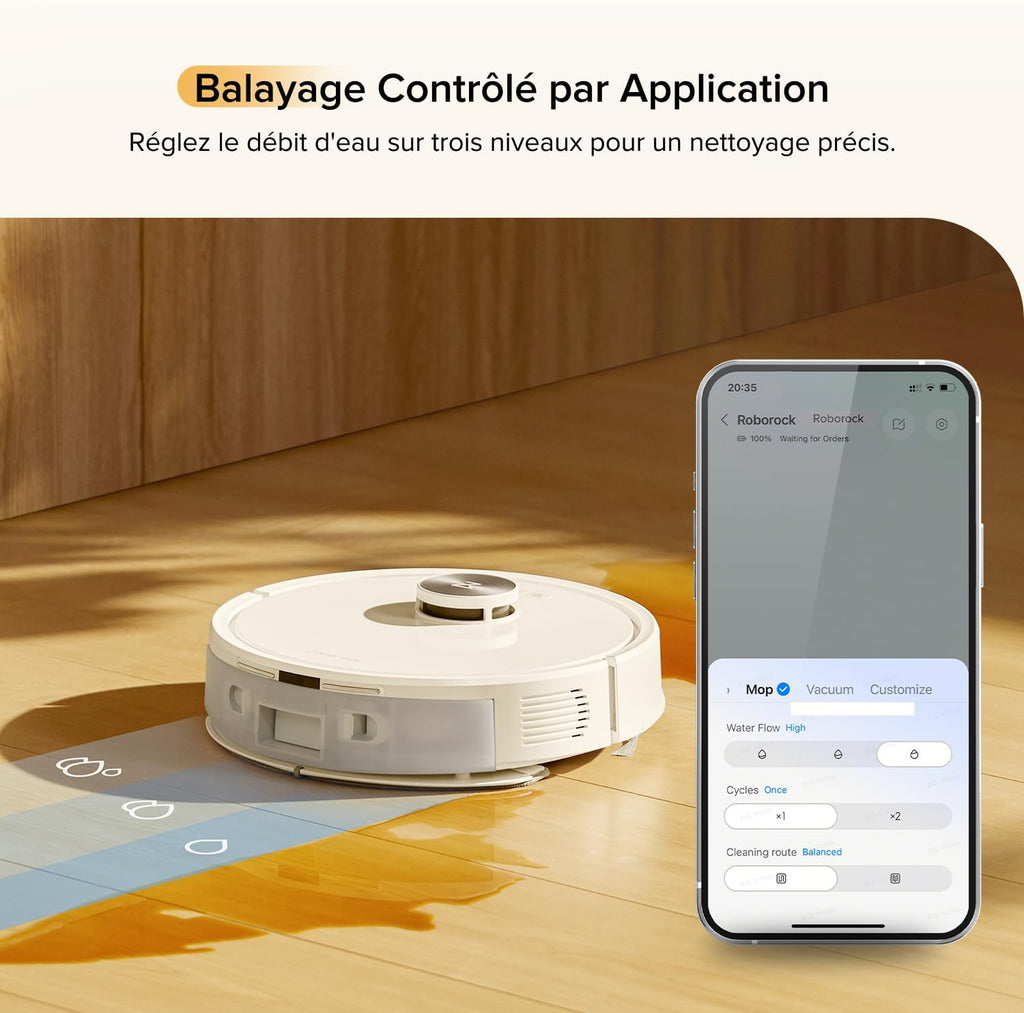 roborock Q7 M5 Set Aspirateur Robot Laveur 10 000 Pa, Double Conception Anti-Enchevêtrement, Durée de Nettoyage Prolongée, Navigation avec LiDAR Précis, APP, Blanc