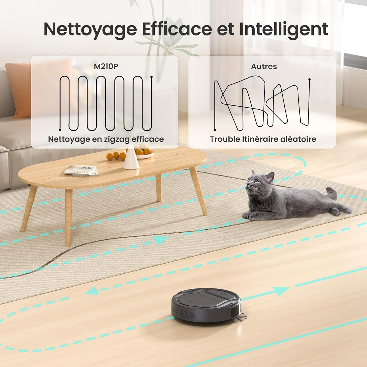 Lefant Aspirateur Robot, Mince Silencieux Connecté WiFi-Bluetooth-Alexa-App, 6 Modes de Nettoyage, Auto-Charge, 120min d'Autonomie, Idéal pour Poils d'animaux Sols Tapis, M210P Girs