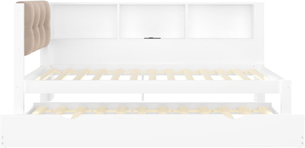 EURHCIO Canapé Lit 90x200,Cadre de Lit Une Place Rembourré avec Lit Gigogne 90x190,Port USB-C,Éclairage LED Réglable,Rangement,pour Adolescents Adultes 90x200