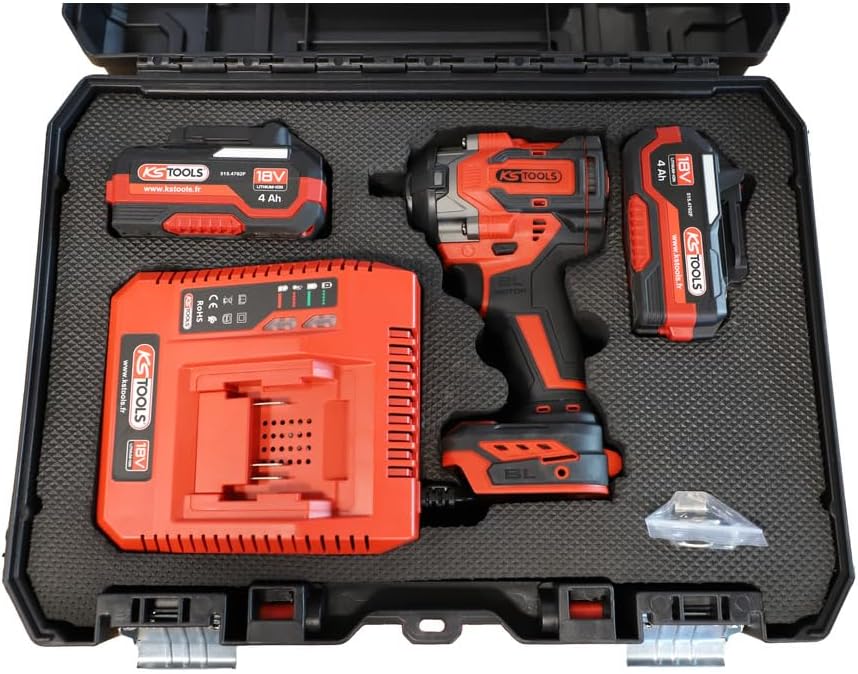 KS TOOLS - 515.4710F - Mini clé à chocs 1/2" sur batterie - Clé à choc sans fil brushless - Puissance 18 V - 850 Nm - 1,5 kg sans batterie - Livrée en coffret avec 2 batteries 4Ah