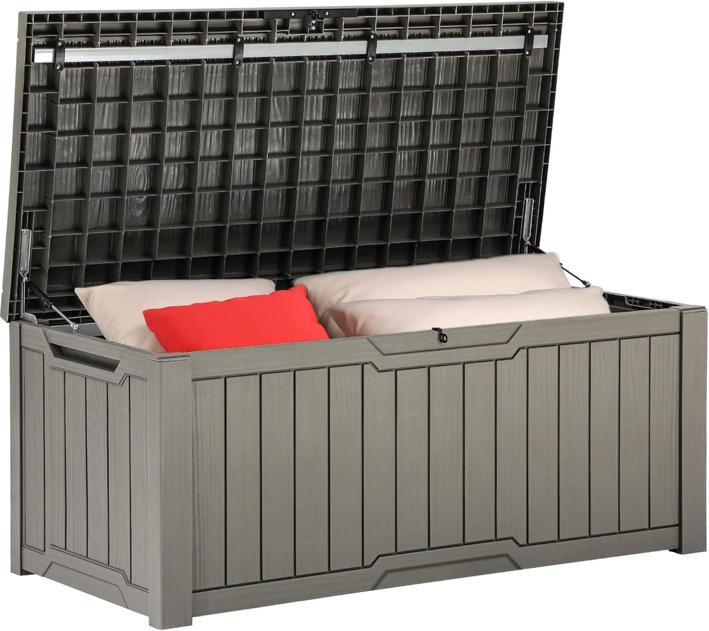 YITAHOME Coffre de Rangement Extérieure de 450L, Grand Rangement de Terrasse en résine Pour oreiller Extérieur, Outils de Jardin et Fournitures de Piscine, étanche, Verrouillable, Marron Clair