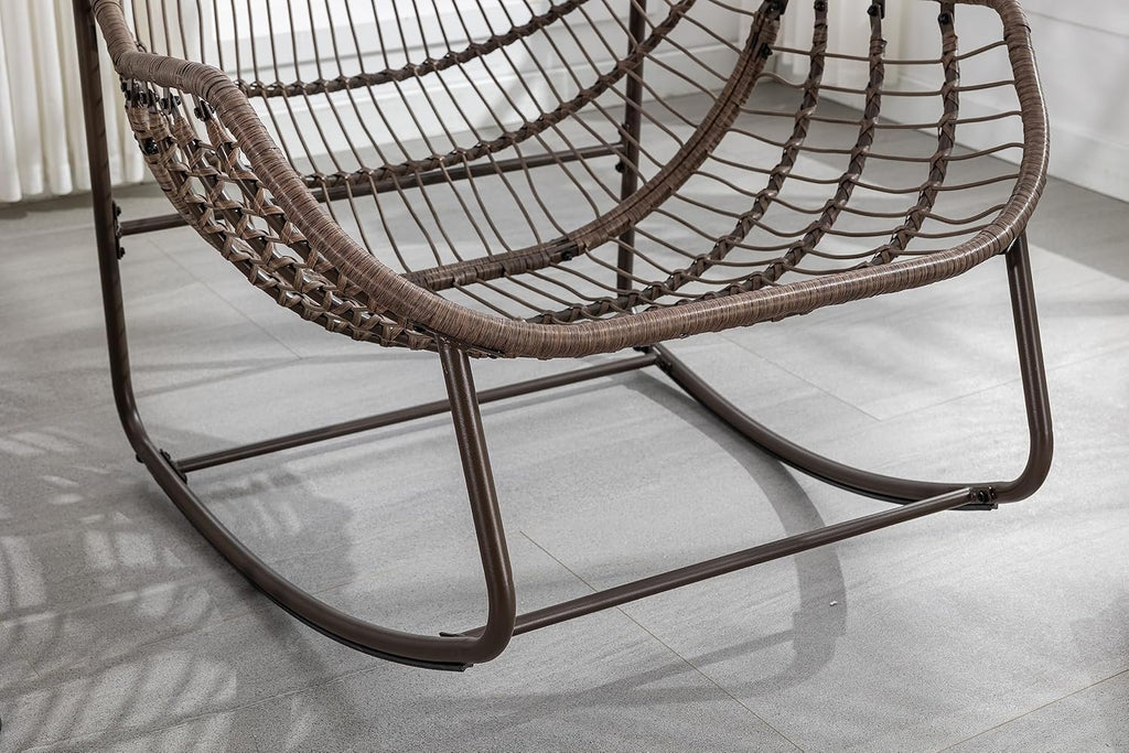 OKMYHOME Jardin - Fauteuil Suspendu à Bascule pour Balcon et Terrasse, Cadre en Acier Robuste avec Coussin en Coton, 94,5x111x80 Cm - Beige