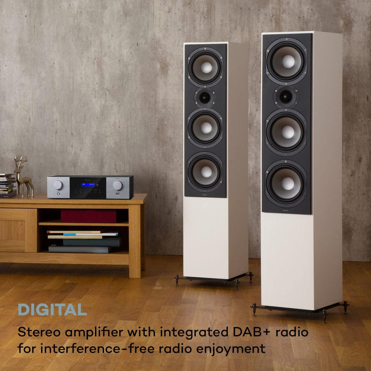 AUNA AMP-4000 Radio DAB+, Amplificateur Stéréo HiFi avec Télécommande USB, Écran LED, Noir et Blanc