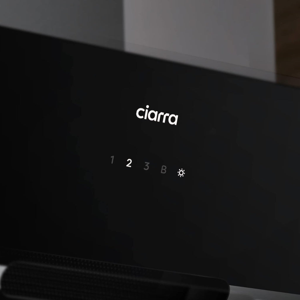 Ciarra CBCB6736F Classe A+++ Hotte Aspirante Inclinée 60cm - 650m3/h - Commande Tactile et Wi-Fi - Fonction Boost - Design en Verre Élégant - Noir