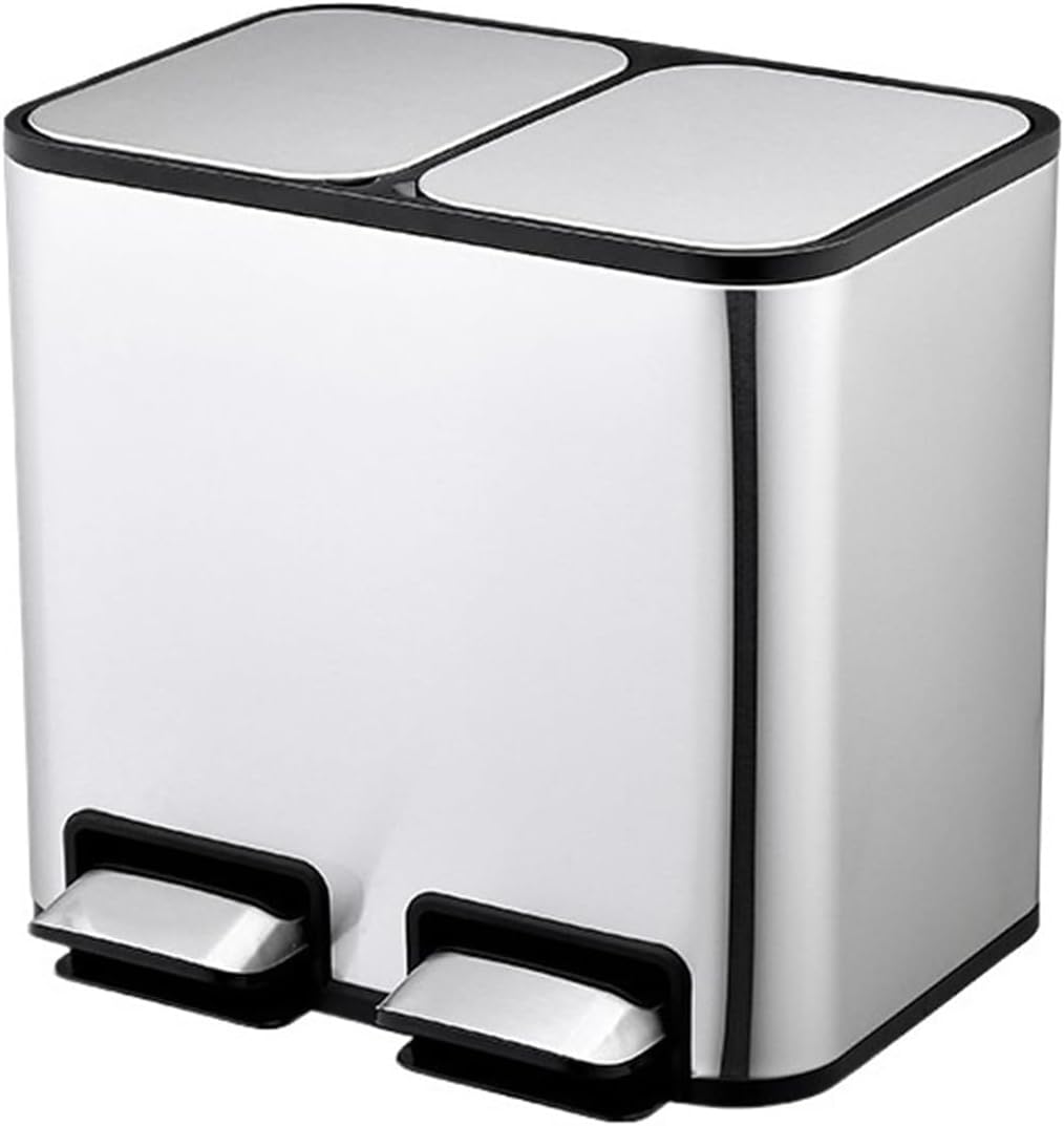 Poubelle Poubelle de Cuisine à Double Compartiment avec bacs déchets ou Recyclage et Couvercle Fermeture Douce Cuisine(Silver)