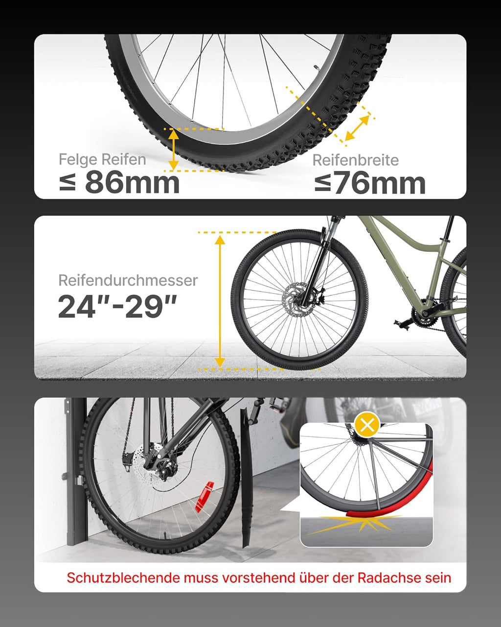 monTEK Porte-vélo automatique – Porte-vélo vertical pour vélos lourds (jusqu’à 32 kg) – Montage simple, support mural peu encombrant pour garage, remise, appartement – Pour pneus 24-29", vélos
