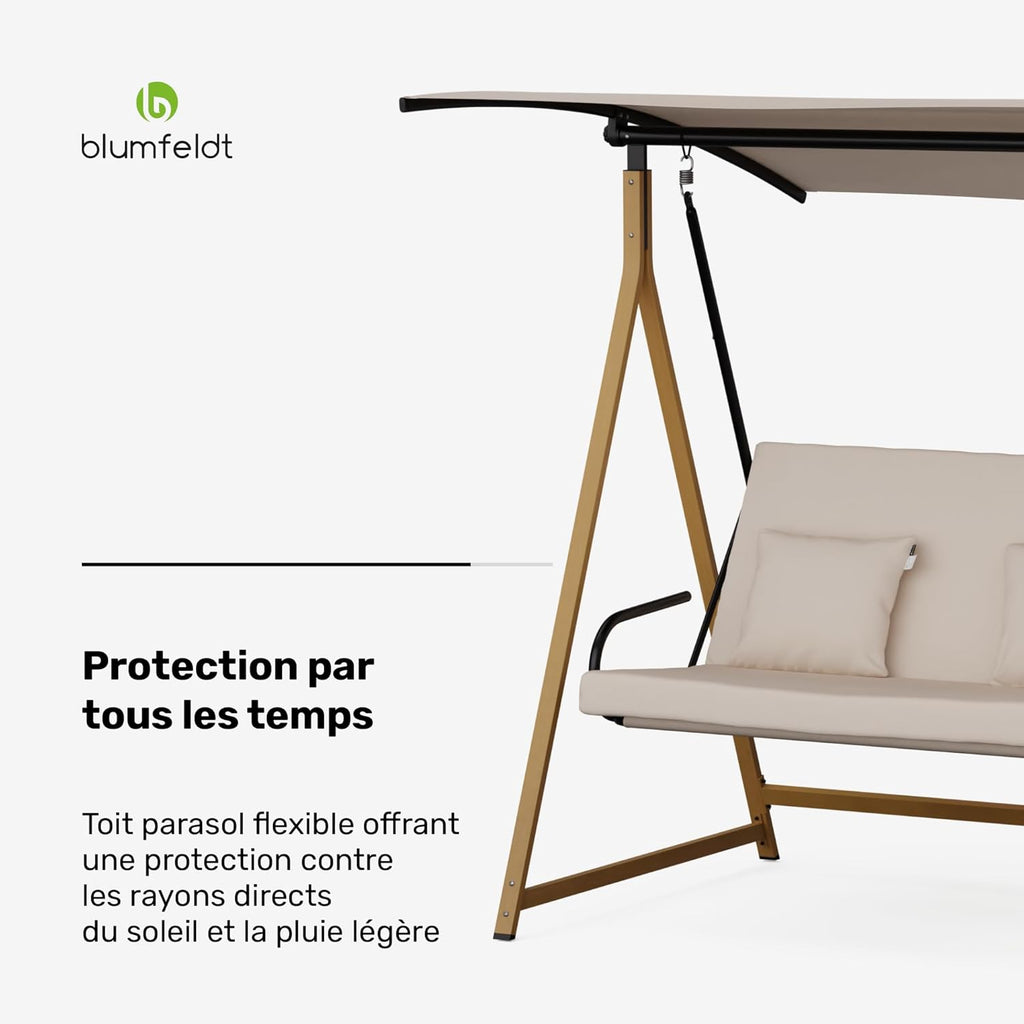 blumfeldt ZenGrove Balancelle Jardin - 2 Places Extérieur avec Toit Réglables, Cadre Acier 160kg, Coussin Épais, Résistant Intempéries