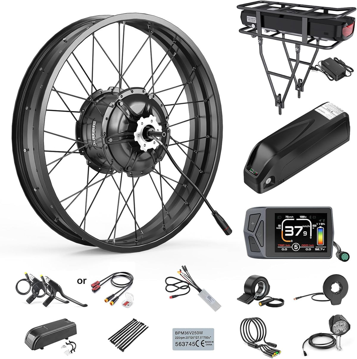 BAFANG 48V 1000W Kit De Conversion Vélo Électrique G062 20-26 Pouces Fat Tire 20x4.0 avec Affichage Optionnel Et 48V Batterie, Kit de Conversion E-Bike