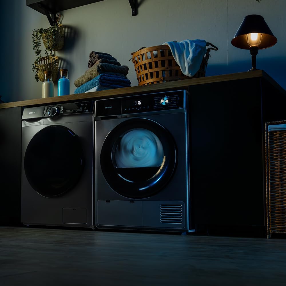 Cecotec Sèche-linge 9Kg à Pompe à Chaleur Bolero Dresscode Dry 9330 Steel. Classe Équivalente A++, 15 Programmes, Fonctions de Séchage Auto, Repassage Facile, Stop&Go, Delay Start et KidLock, Acier