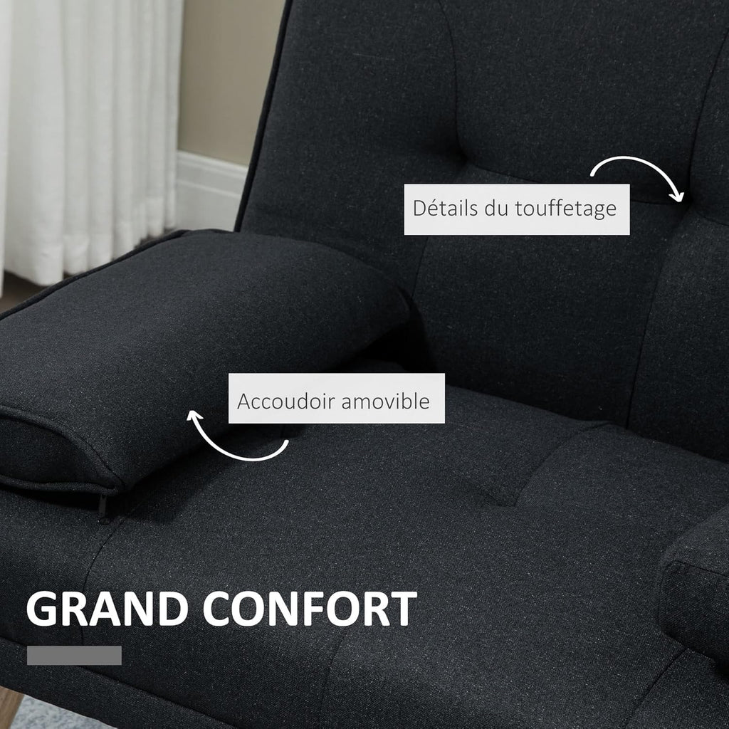 HOMCOM Canapé Convertible 3 Places, canapé-lit rembourré avec Dossier réglable 3 Niveaux, 2 Coussins et 2 Porte-gobelets intégrés, Tissu de Lin, pour Salon, Chambre d'amis, Petit Espace, Gris