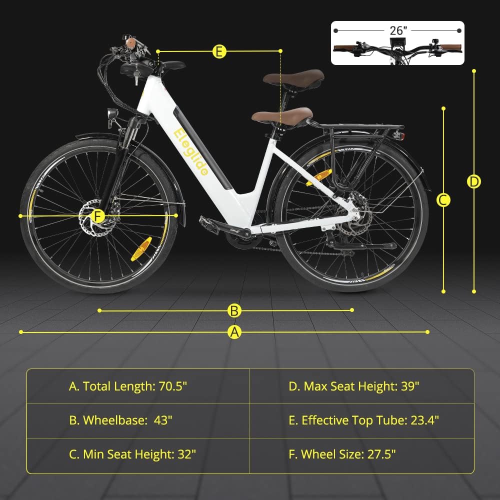 Eleglide T1 Step-Thru Vélo Électrique, Vélo de Trekking électrique, E-Bike 27,5 Pouces, Batterie 36V 12,5AH, 7 Gear, Double Frein à Disque, Blanc VTC Electrique Homme Femme