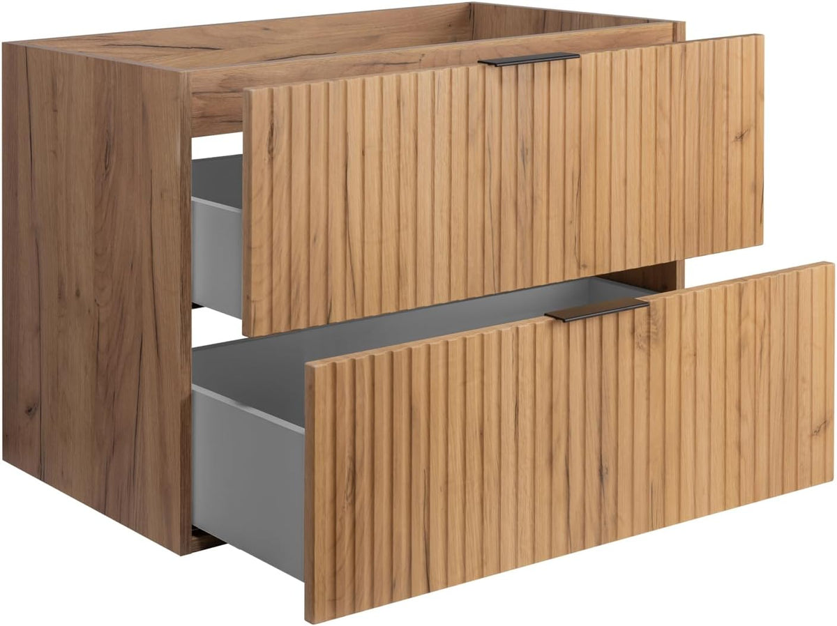 3E 3xE living.com Meuble de Salle de Bain, chêne Craft avec poignée Noire, 80 x 57 x 46 cm
