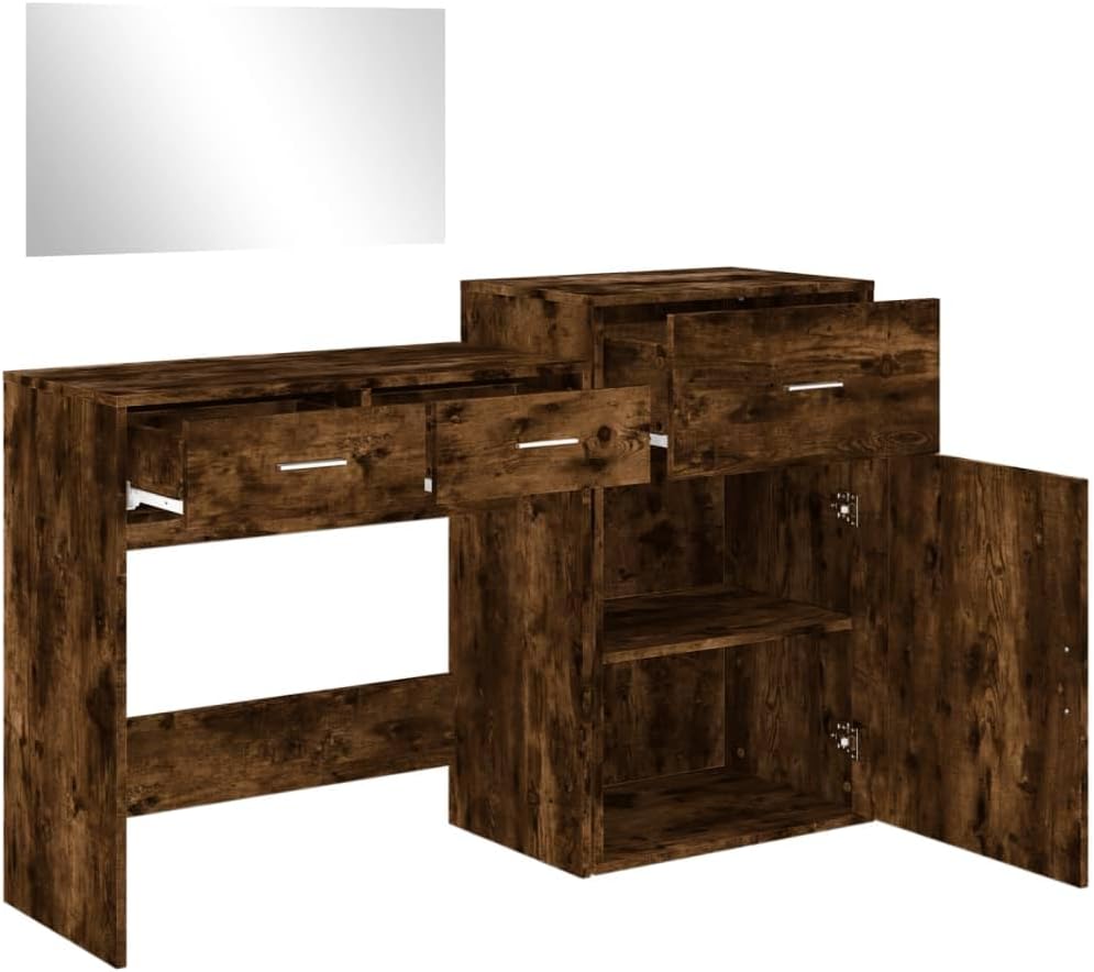 AJJHUUKI Ensemble de meubles de maison, ensembles de meubles de chambre à coucher, ensemble de coiffeuse 3 pièces en chêne fumé