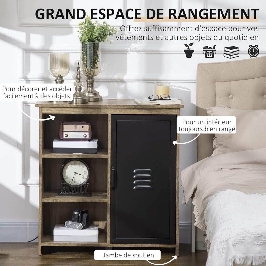 HOMCOM Ensemble Buffet Bibliothèque et Meuble TV Design Industriel 2 Passe-Fils Multi-Rangement Aspect Bois veinage Portes métal Noir