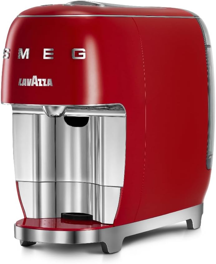 Lavazza Smeg, Machine à Café à Capsules 18000454, A Modo Mio SMEG, Système AMM Intégré, Réservoir d'Eau 0,9 L, Bac d'égouttage Amovible, Dimensions Compactes, 1250 W, Rouge