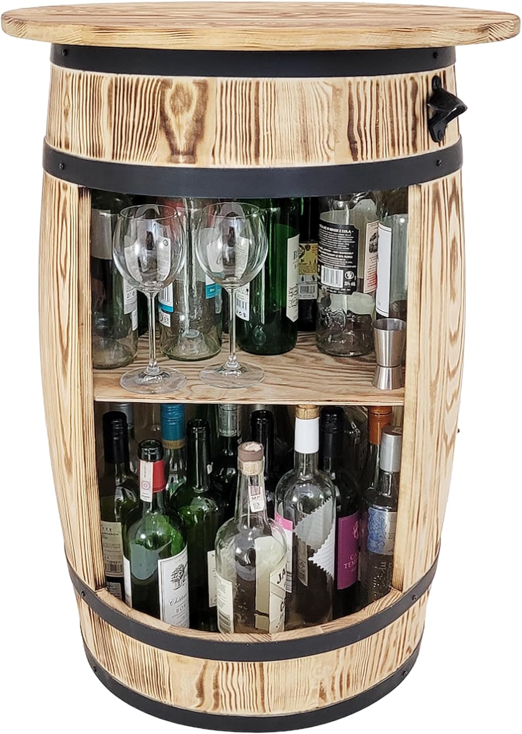 weeco Bar Tonneau en Bois - Meuble Bar avec Plateau et Ouvre-Bouteille - Étagère pour 30-40 Bouteilles - Style Rustique et Vintage - 80x50 cm