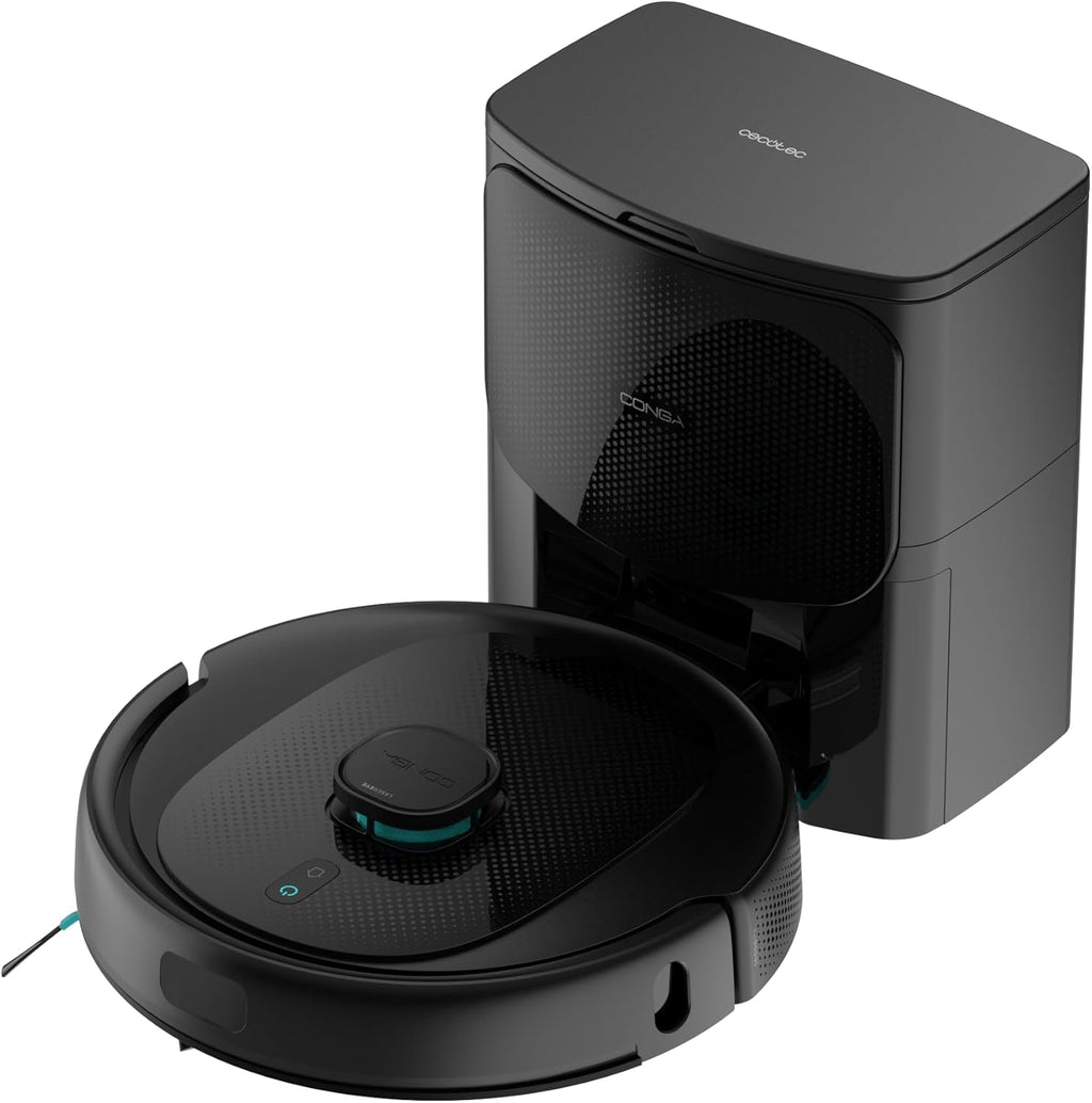 Cecotec Robot Aspirateur et Laveur de Sols avec Base AutoVidange Conga 9590 Spin Revolution Ultra Power Home. Navigation Laser, 10000Pa, App, Autonomie 240min, Brosse Spéciale Animaux, Mopas Rotatives