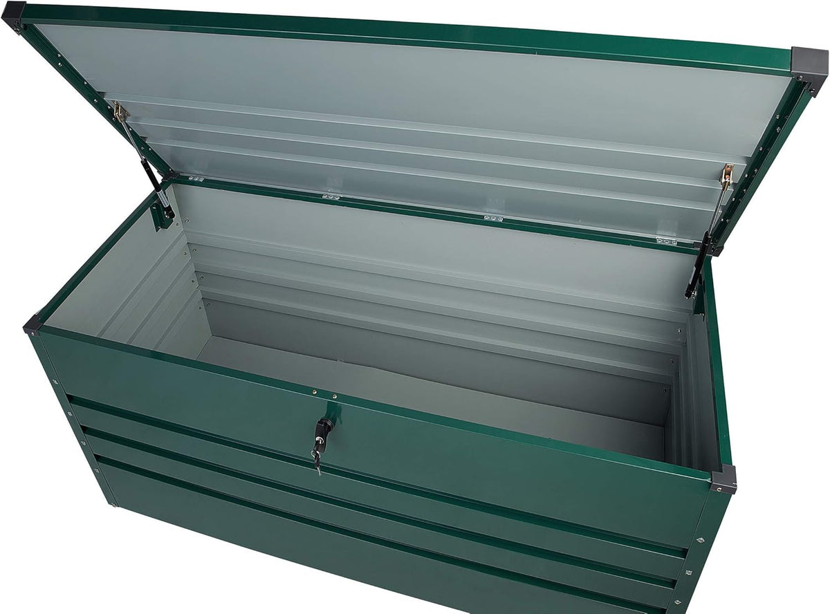 Beliani Coffre de Rangement Extérieur 132 x 62 cm 400 Litres en Acier Galvanisé Vert Idéal pour les Accessoires de Jardin Durable et Décoratif