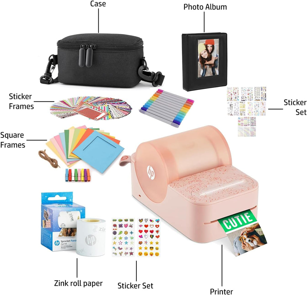 Sprocket Panorama Imprimante Photo et étiquettes Couleur Portable instantanée (Rose) Coffret Cadeau avec étui, Rouleau Zink, Album Photo, marqueurs, Autocollants et Cadres