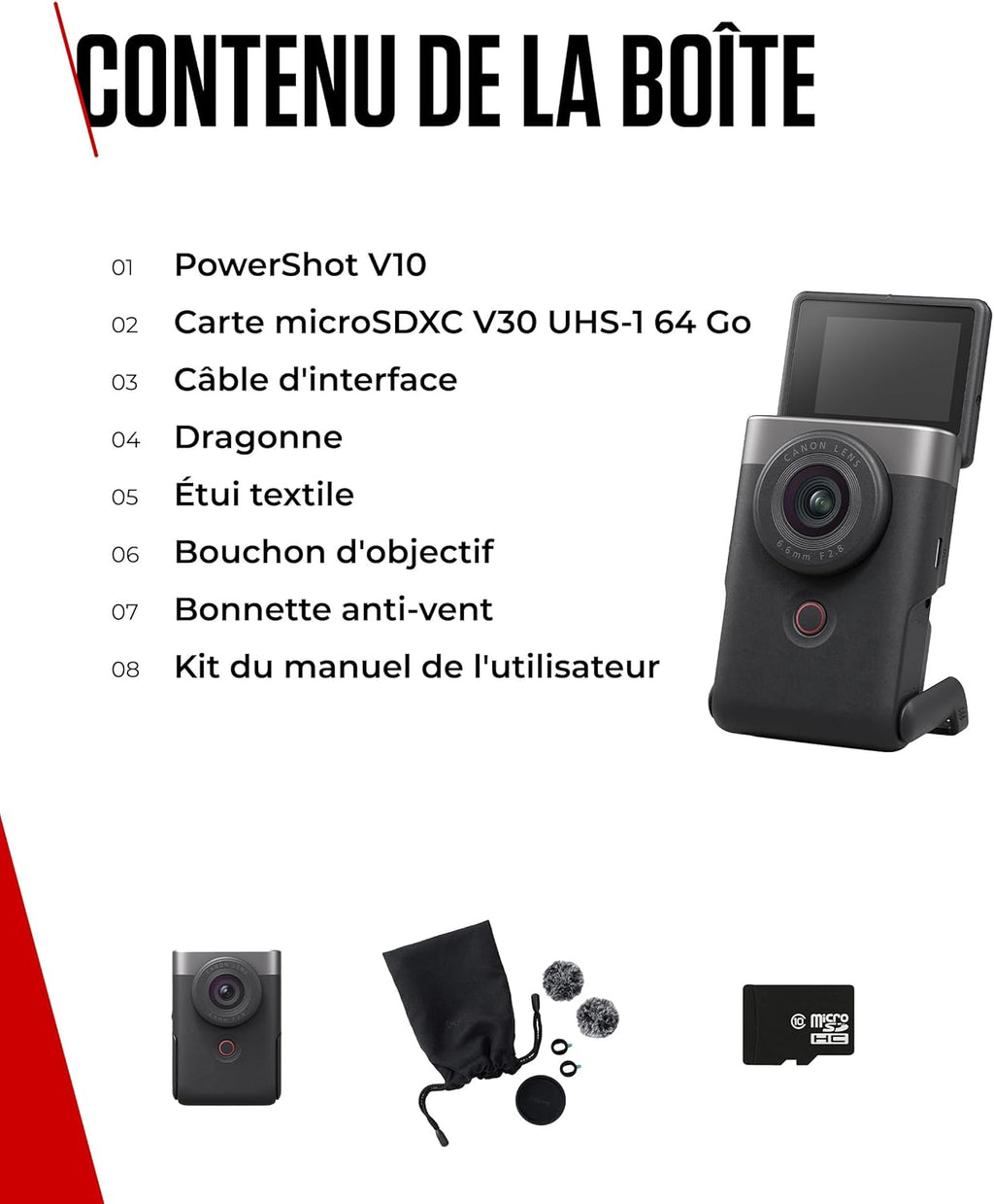 Canon PowerShot V10 Vlogging Starter Kit – Conçu pour Les Vloggers d’entrée de Gamme, cet Appareil Photo vlogging 4K Tout-en-Un Qui se Glisse Facilement dans la Poche, Argent