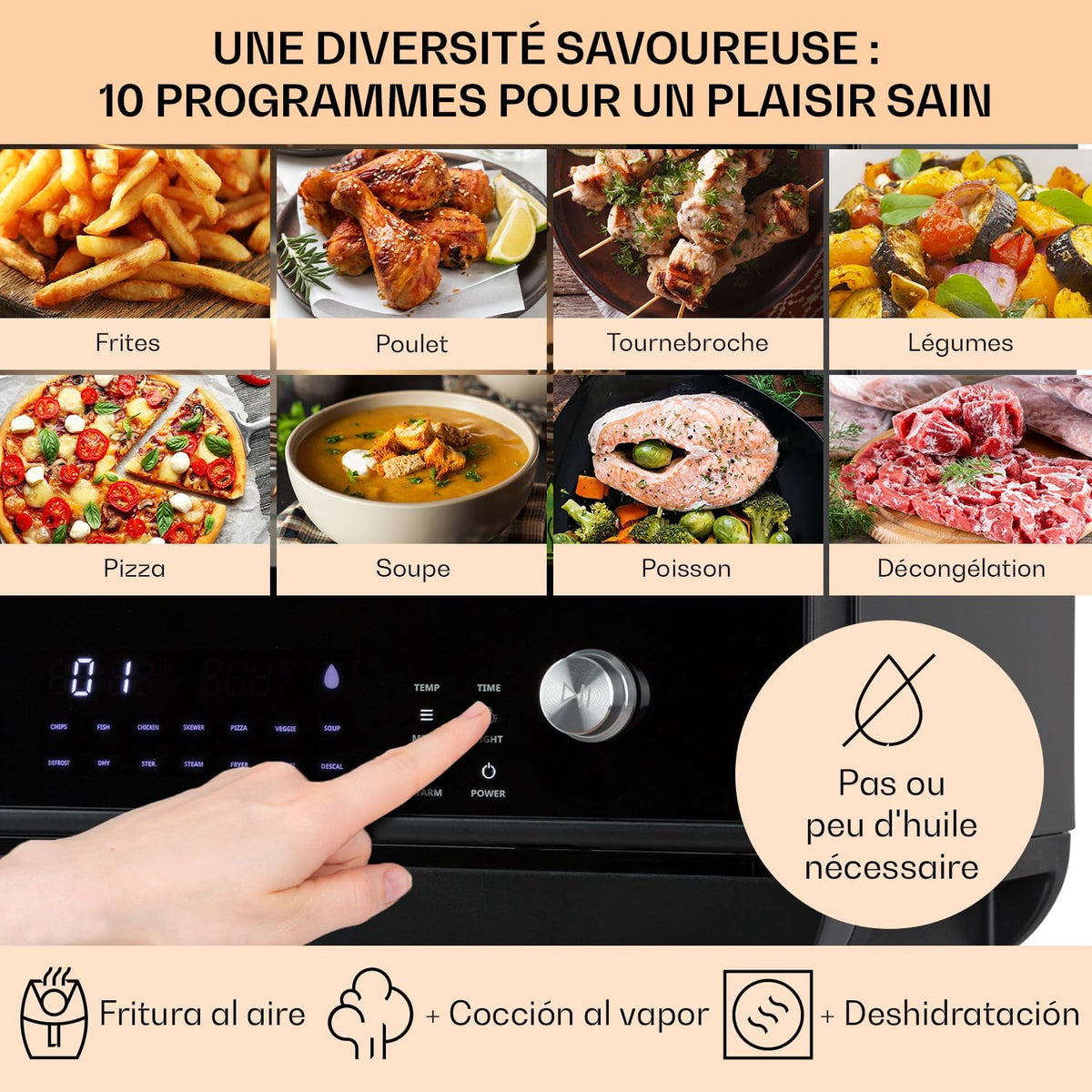 Klarstein Friteuse Sans Huile avec Fonction Maintien au Chaud, Friteuse Air Chaud Air Fryer XL 2450W, Mini Friteuse Electrique Sans Huile, Airfryer 18L à Chauffage Rapide, Minuterie, 10 Programmes