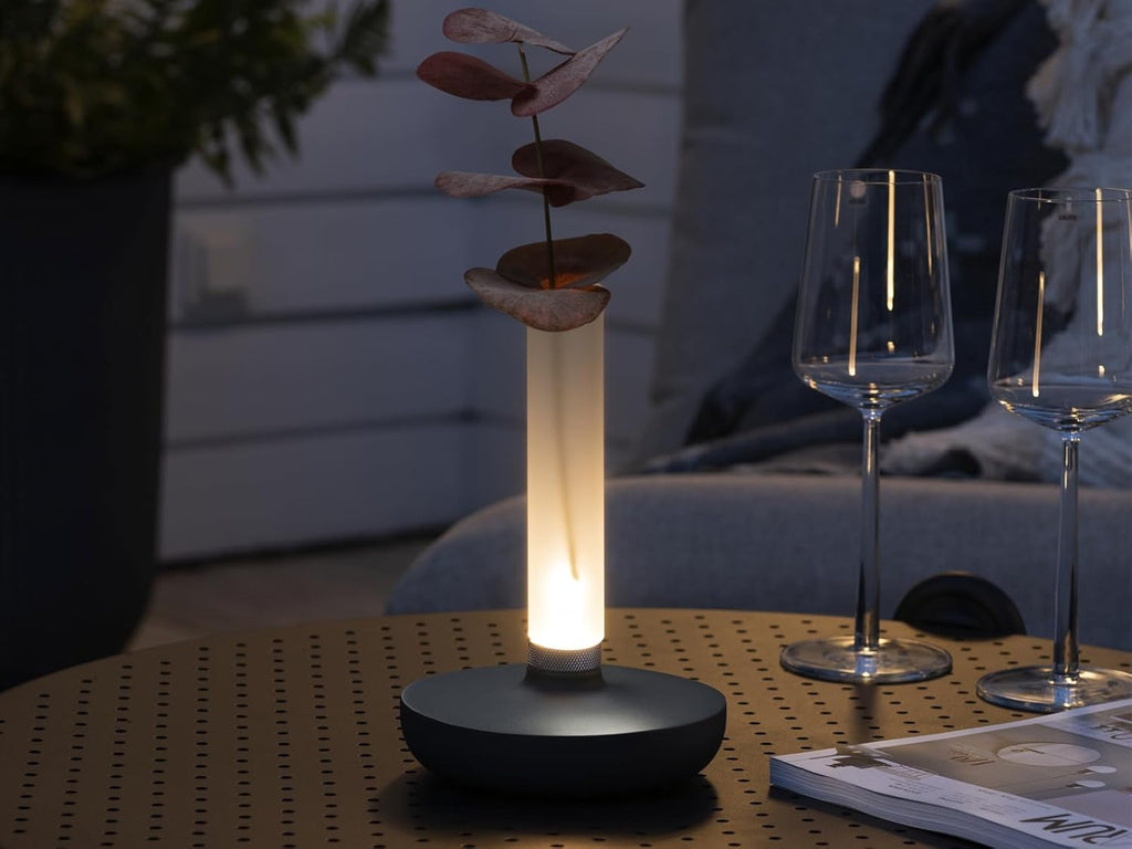 Lot de 2 lampes d'extérieur et vase à fleurs avec batterie Gris Hauteur 20 cm